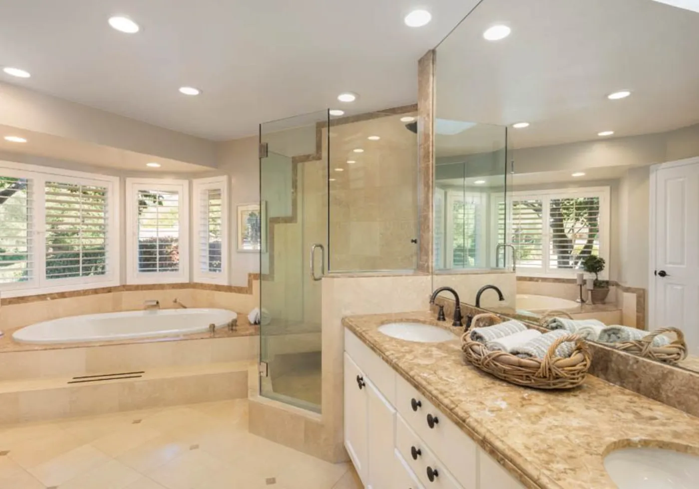 New bathroom vanity with stone top and undermount sink