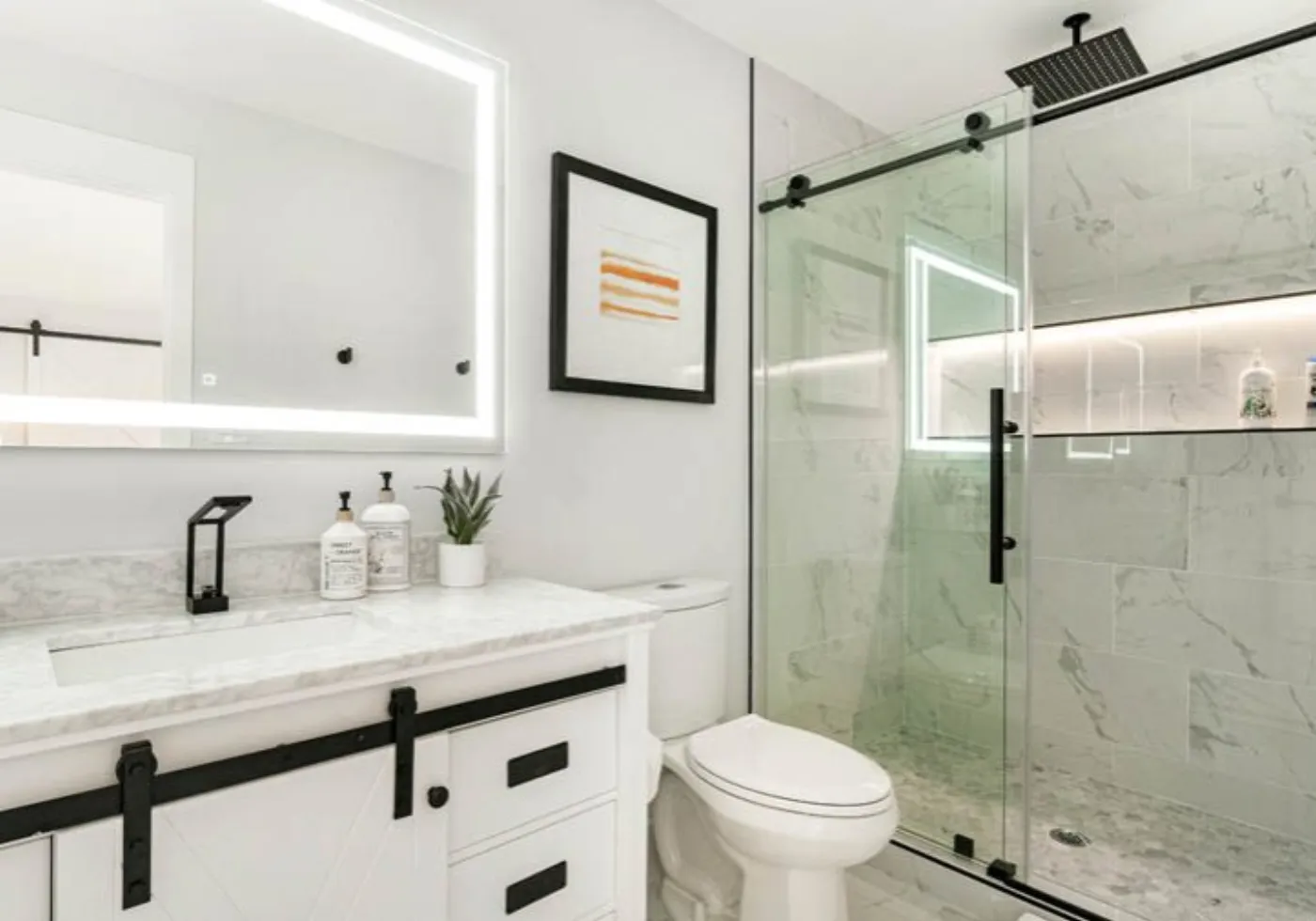 New low-step walk-in shower replacing an old bathtub
