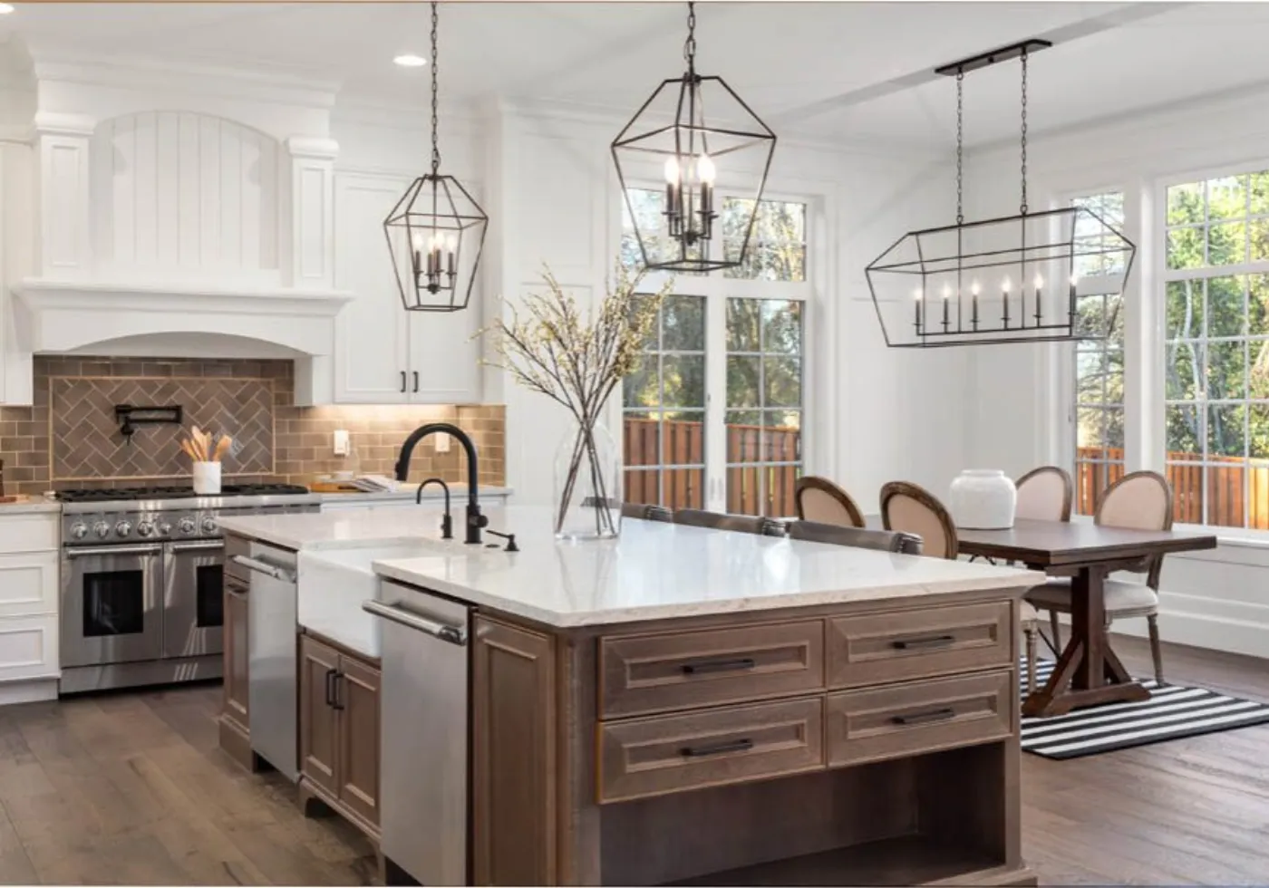 Installed hardwood flooring with natural grain
